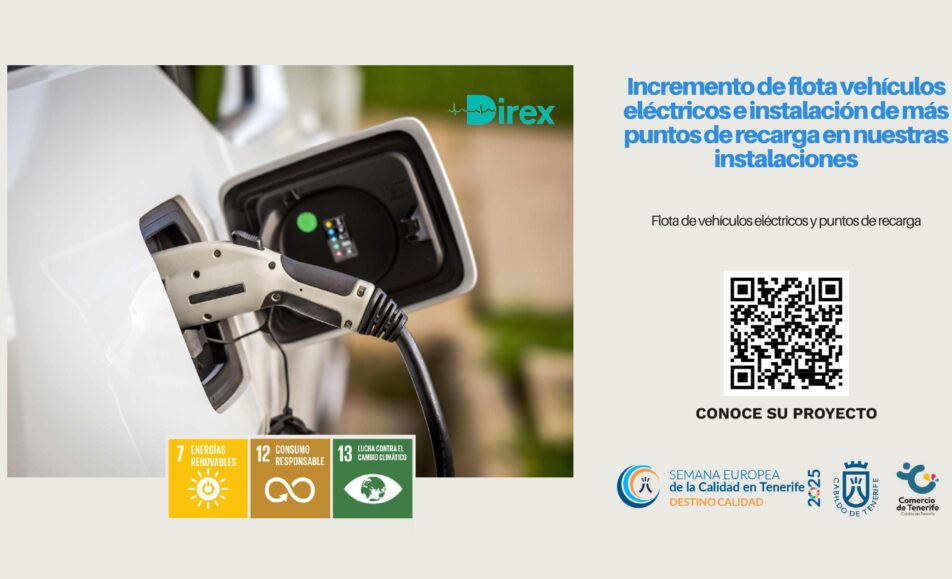 Incremento de flota vehículos eléctricos e instalación de más puntos de recarga en nuestras instalaciones. ODS: 7, 12, 13. Direx