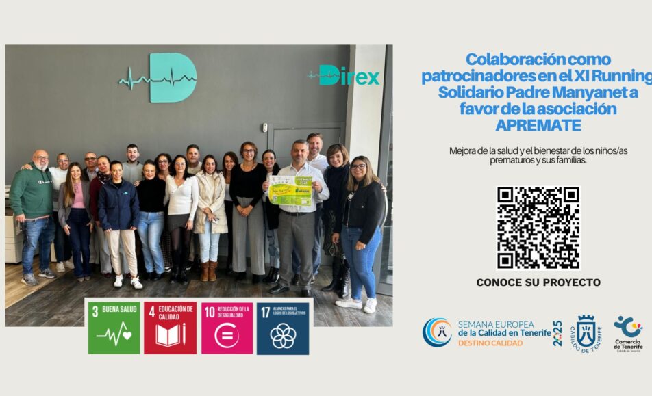 Colaboración como patrocinadores en el XI Running Solidario Padre Manyanet a favor de la asociación APREMATE. ODS 3, 4, 10, 17. Direx
